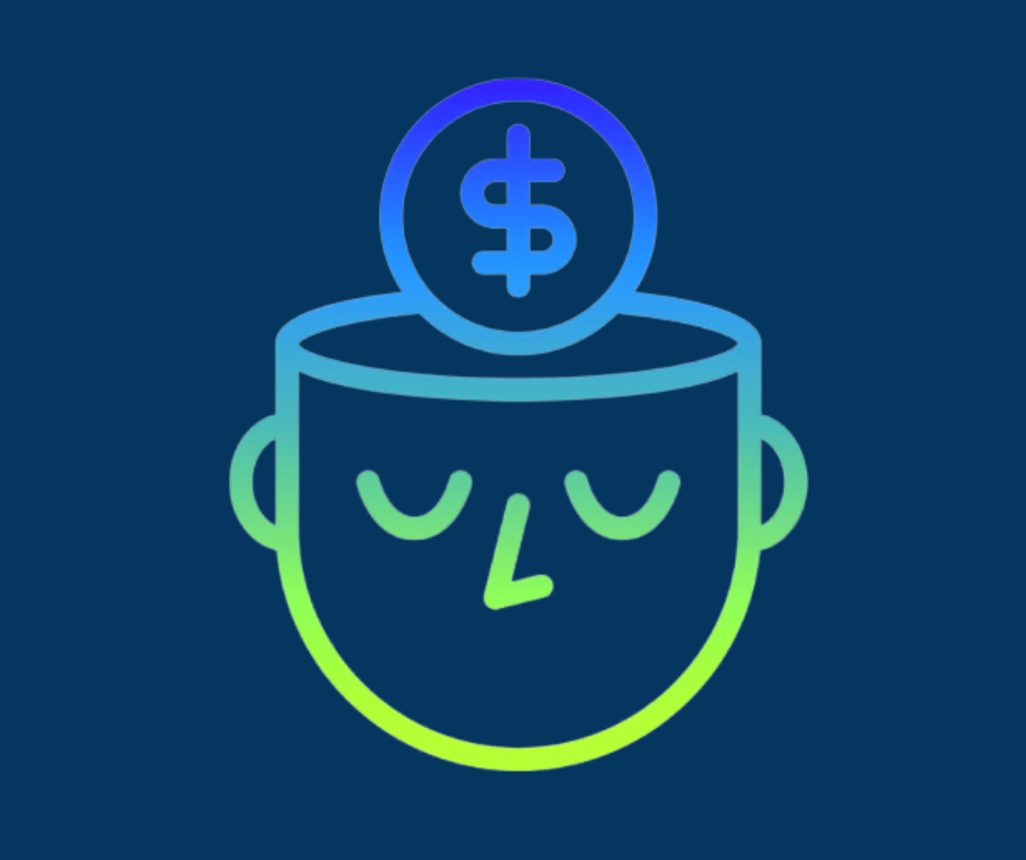 Icon of a head with a dollar sign rising out of it